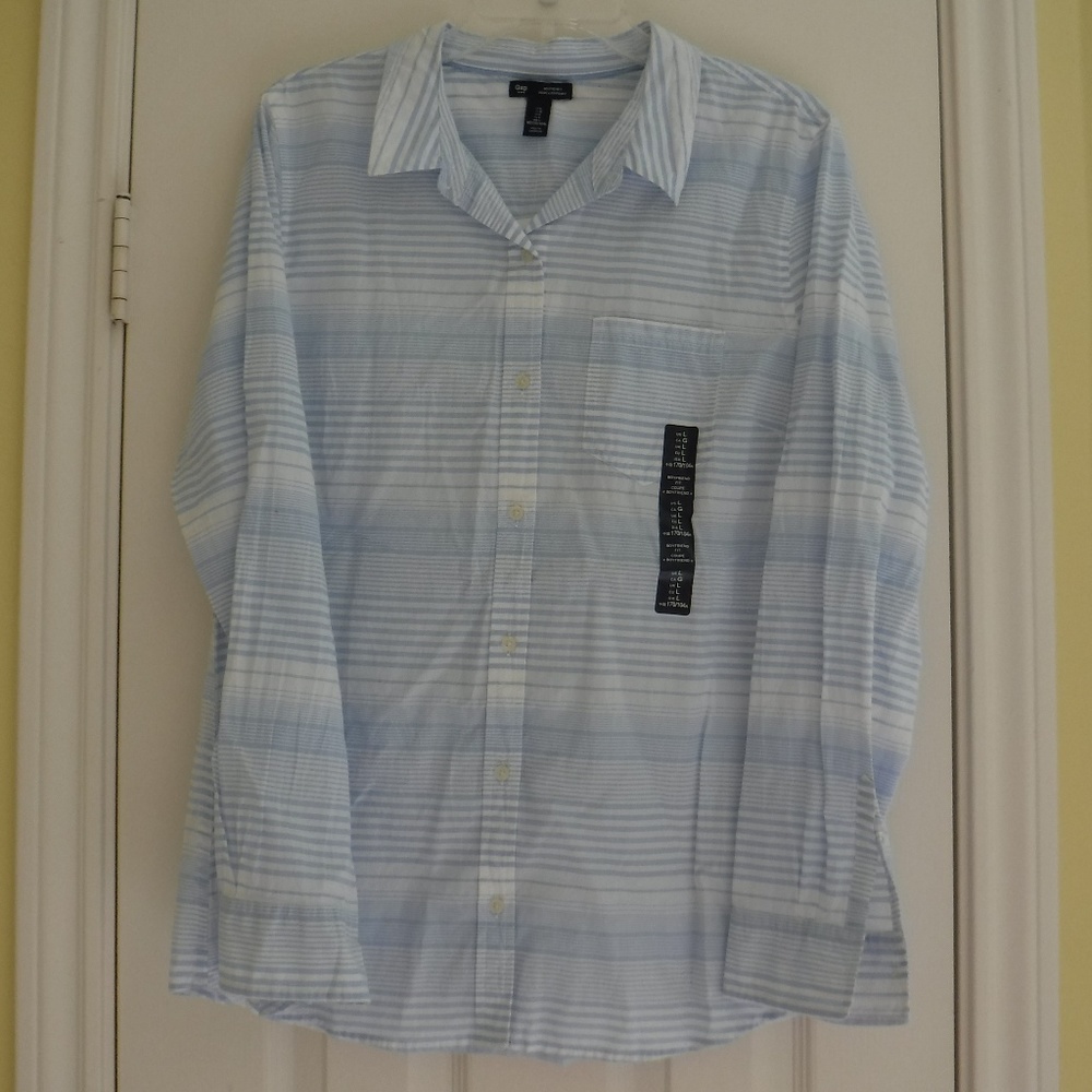 Blue and White Striped Button Down Shirt